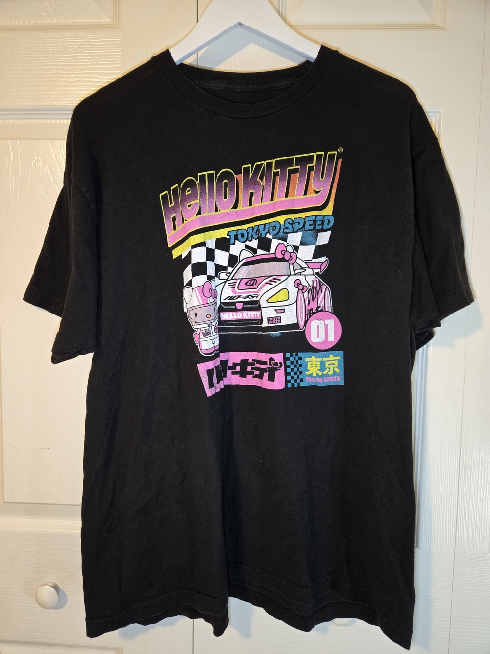 Hello Kitty Tokyo Speed Women’s XL Black Racing Graphic T-Shirt Sanrio